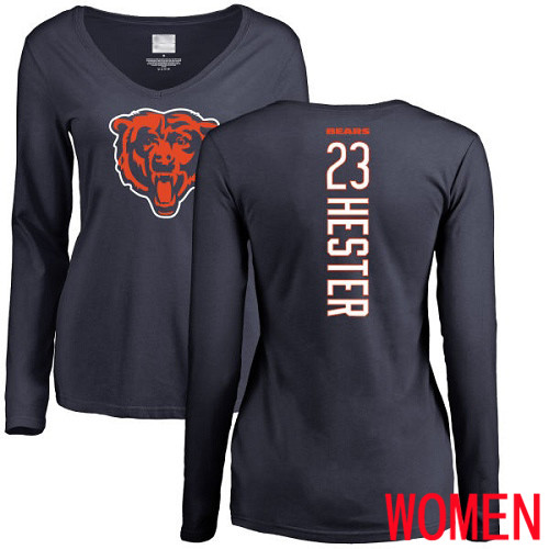 Chicago Bears Navy Blue Women Devin Hester Backer NFL Football #23 Long Sleeve T Shirt->nfl t-shirts->Sports Accessory